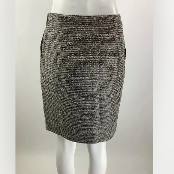 Anthropologie Sz 4 Pleat Front Shimmer Tweed Pencil Skirt Brown Polyester - Picture 5 of 7